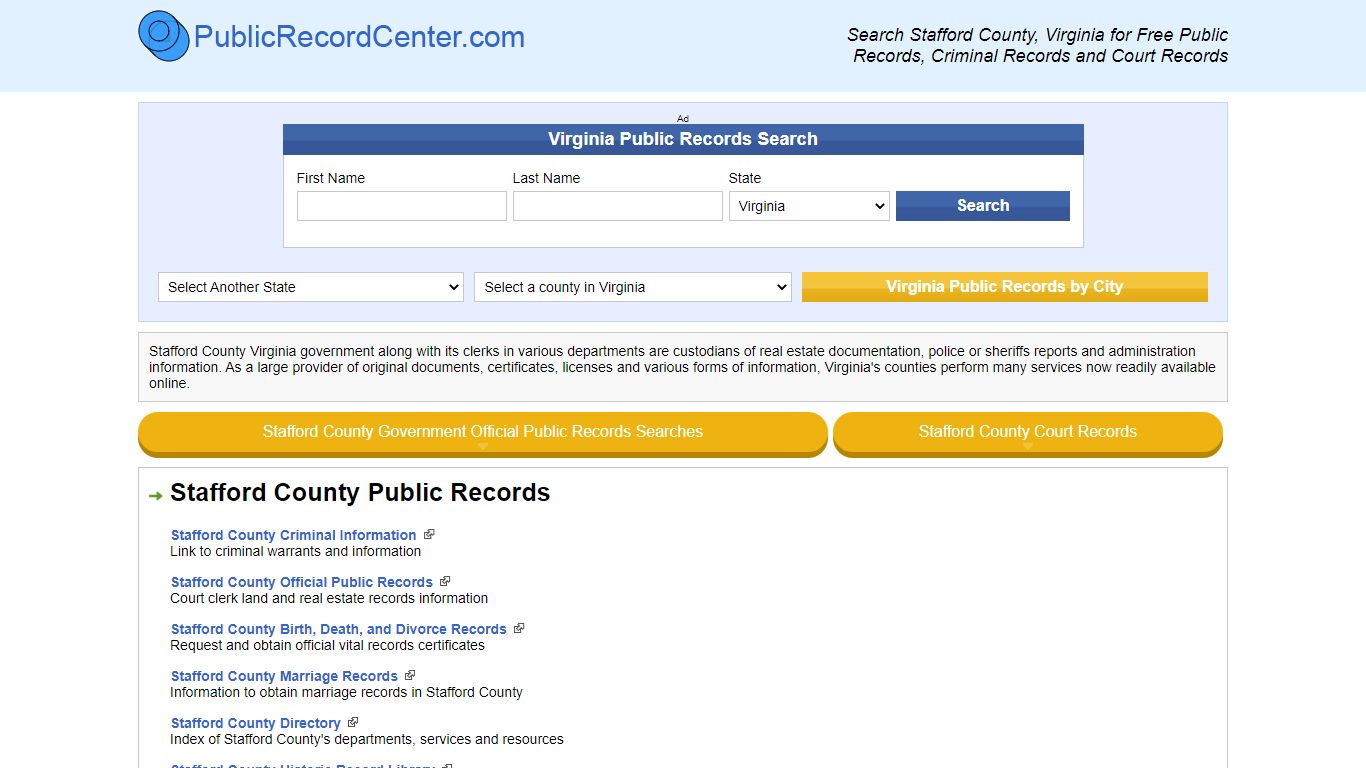 Stafford County Virginia Free Public Records - Court ...